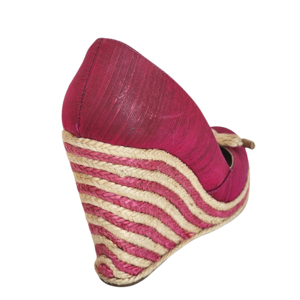 Kate Spade New York Pink Silk Espadrille Wedge Pumps Rope Bow Heels Womens 7 - Picture 7 of 9